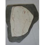 A Studio pottery plaque incised with a bust portrait of a male by Julian Dyson,