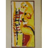 Roger Hilton - gouache Abstract figure study, signed with initials and dated '74,