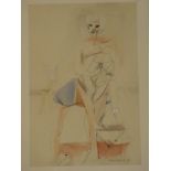 Clifford Fishwick - watercolour/ ink and pencil Girl on the beach, signed and dated 1957,