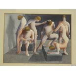 Colin Scott - watercolour "Men's Room", signed and initials, labelled to verso,