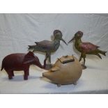 Two modern painted metal figures of birds,