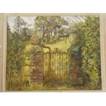 F Bennett - oil on canvas Garden gate scene, signed,