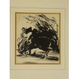 Charles Simpson - pen and ink Horse and rider, signed with initials,