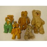 Five various old miniature teddy bears 4" - 6"