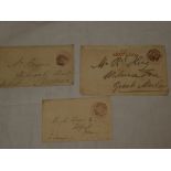 Three various GB Maltese Cross cancels on Victorian pink envelopes - 1841, 1843 and 1844,