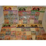 Six 1950s Retail Shops stamp display cards with original packets of World stamps
