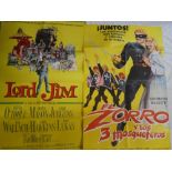 Five Walt Disney and other foreign cinema posters including Lord Jim 1965;