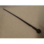 An old Zulu Iwisa iron wood knobkerrie staff with spherical end,