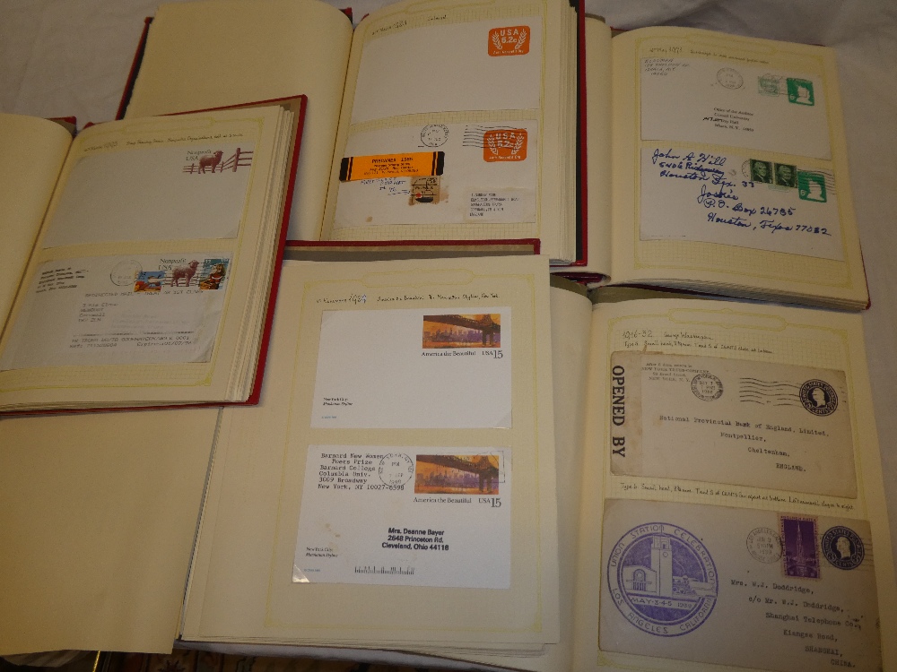 Five folder albums containing a collection of documented USA stationery envelopes and cards,