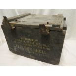 An old wooden military ammunition case for 37mm gun shells