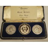 Two silver medallions for George V 1935 and Edward VIII 1936 in fitted case and a Hampshire