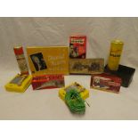 A box of various toys including David Nixon Junior Magic Box; Paramount Royal Mail coach model kit;