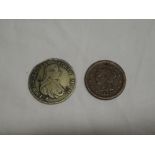 A 1796 Malta silver 2 scudi and an American 1854 Liberty Head bronze set (2)