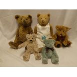 Five various modern teddy bears including Atlantic bear,