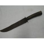 An 18th/19th Century Bowie knife with 10" blade and rustic wood hilt (af)