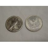 Two American silver dollars - 1881 and 1922