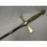 A Masonic/Society sword with 29" etched steel blade and nickel and brass hilt