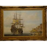 A**Brandrett - oil on canvas "Galleon Entering a Mediterranean Port", signed, labelled to verso,