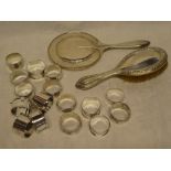 Seven various silver napkin rings and various other napkin rings,