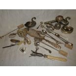 A selection of various electroplated cutlery and related items including French silver plated bone