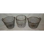 Three various metal/wirework two-handled baskets