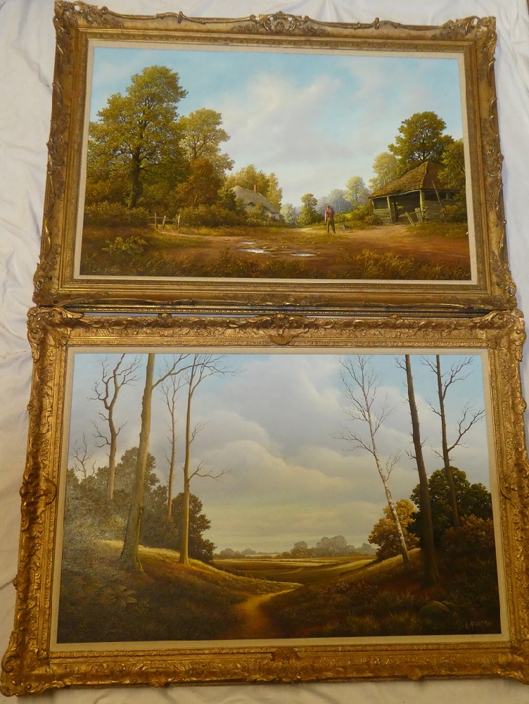 L**E**Forse - oils on canvases "Woodland and Meadow" and "Wending Home", signed, labelled to verso,