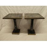 A pair of good quality brass mounted black and white marble square occasional tables on classical
