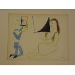 A coloured lithograph "The Artist and Model" after Pablo Picasso, 1954,