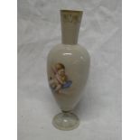 A 19th Century French opaque glass baluster-shaped vase with painted cherub decoration,