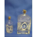 A good quality glass rectangular decanter with floral and leaf decoration and silver plated stopper