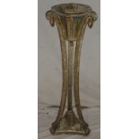 A painted wood circular jardiniere stand on slender support and trefoil base,