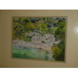 Margaret Merry - watercolour Durgan, Cornwall from the river, signed,