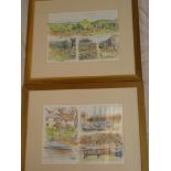 Sue Lewington - watercolours "St Clement by the River/Peaceful Afternoon", signed and inscribed,