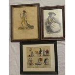 Three various early coloured engravings including "Useful Trades" - including Cooper, Farrier,