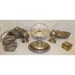 A selection of various electroplated items including two oval entree dishes and covers,
