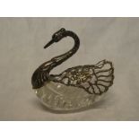 A Continental silver mounted cut glass ornamental bowl in the form of a swan with adjusting wings