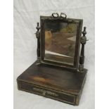 A 19th Century Continental brass mounted and rosewood stained toilet mirror with rectangular panel,
