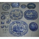 A selection of mainly 19th Century and later blue and white pottery including three various oval