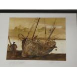 Joel Fletcher - watercolour Beached fishing boat, signed,