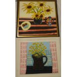 John Rodgers - oils "Yellow Flowers in a Black Jug", signed and dated 2009,