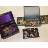 Two jewellery boxes containing a large selection of various costume jewellery