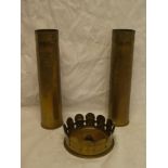 A First War brass shell case bowl marked "Magdeburg 1916" and a pair of First War brass shell