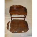 A brass mounted mahogany rectangular folding butler's-style tray table with later stand and one