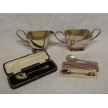 A silver christening spoon, Sheffield marks, in velvet lined case, one other silver spoon,