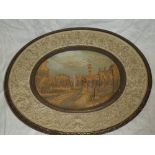 A large 19th Century terracotta oval wall plaque decorated in relief with a scene from Rome within