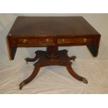 A 19th Century mahogany drop leaf sofa table with two drawers in the frieze on fluted column with