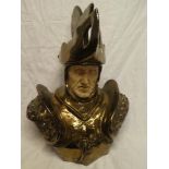 An unusual large glazed pottery bust figure of a knight in armour,