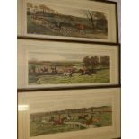Three 19th Century coloured hunting prints including "Off to the Meet/From Scent to View/The Finish