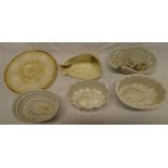 A selection of ceramic jelly moulds including two Copeland pottery pineapple-shaped jelly moulds,
