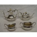 A good quality silver plated four-piece tea and coffee set comprising rectangular coffee pot with